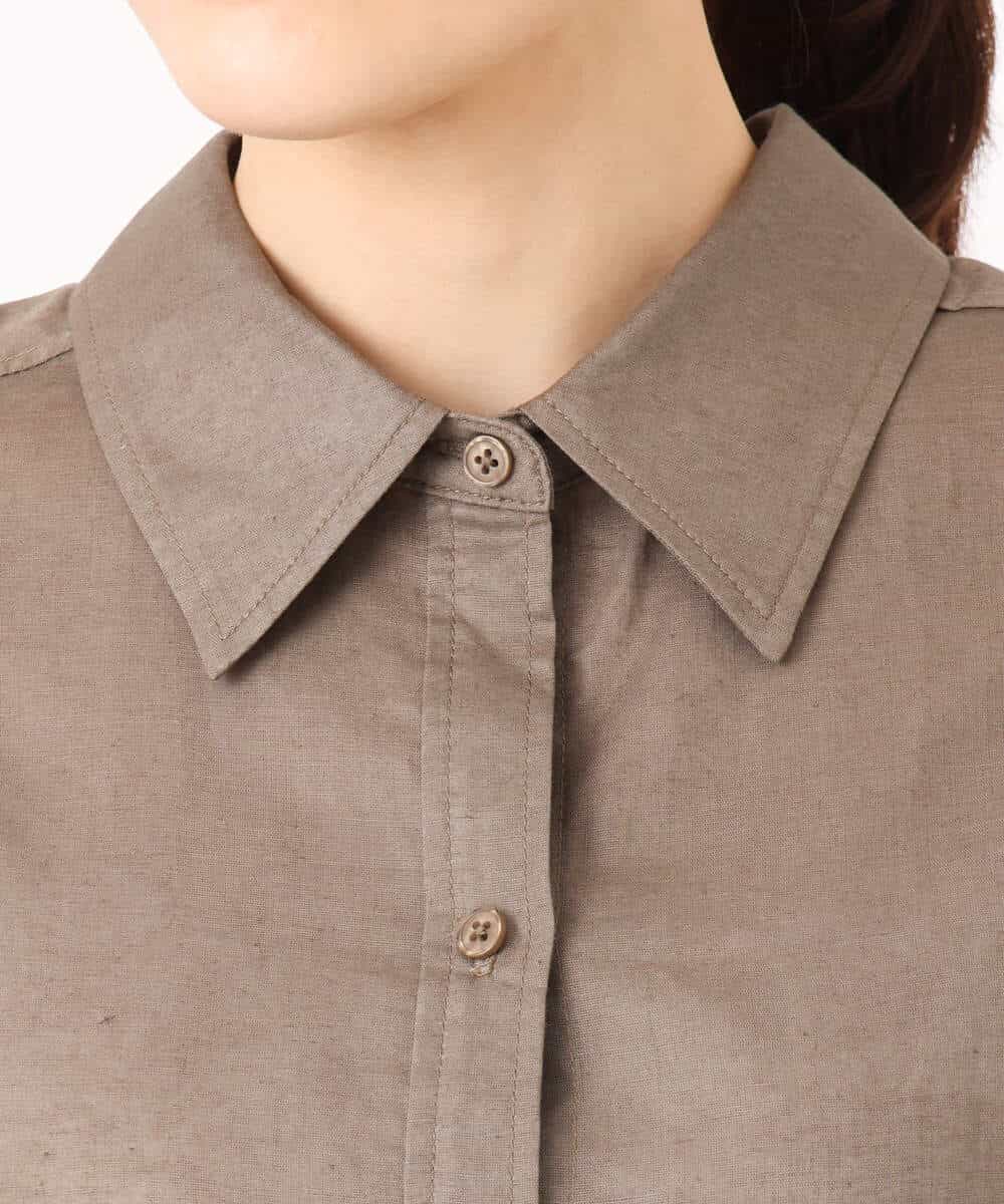 F1BGD47150 MK MICHEL KLEIN(小さいサイズ)(メゾン ドゥ サンク) 【小さいサイズ】リネン混カラーシャツブラウス/接触冷感/洗える ブラウン