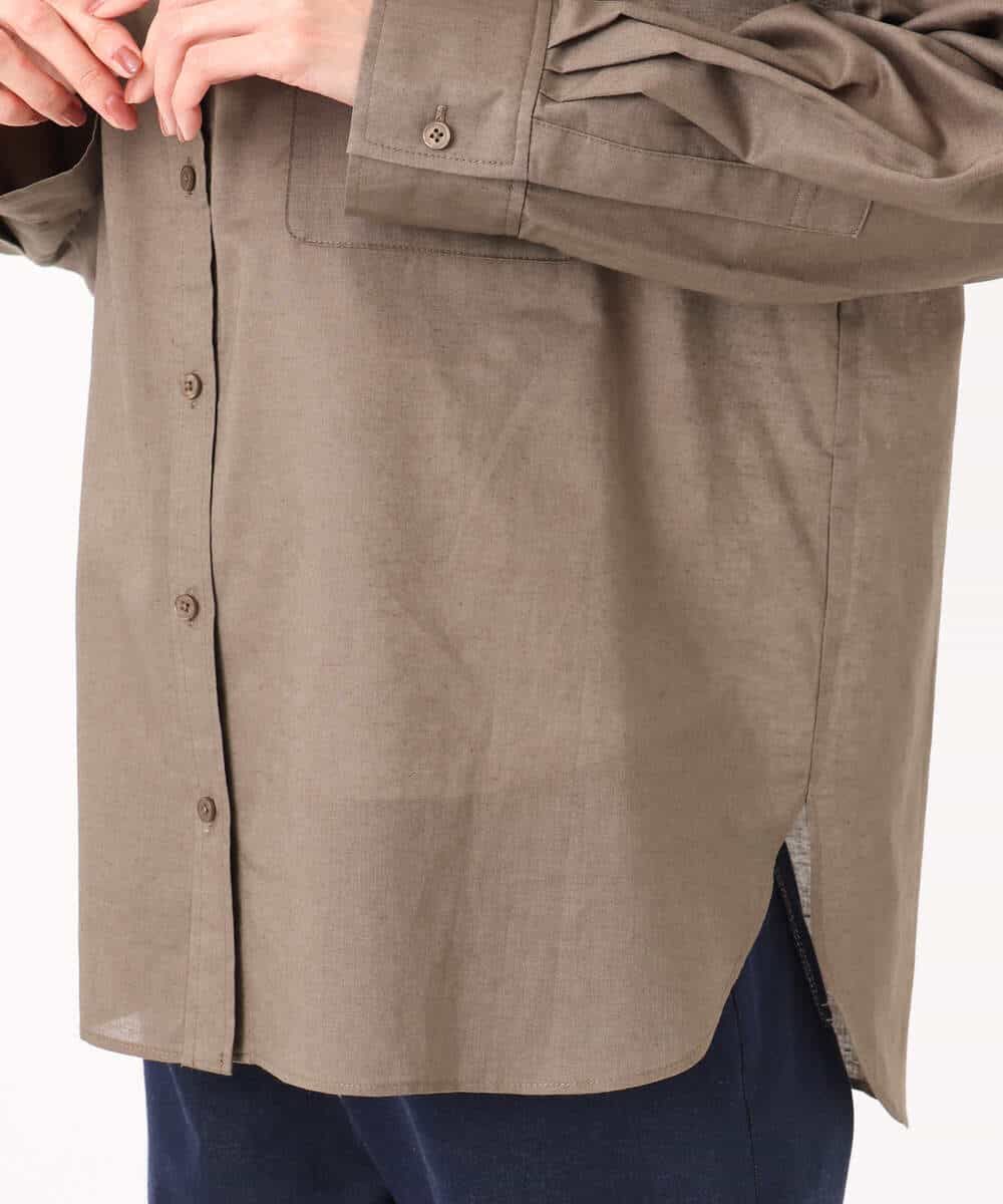 F1BGD47150 MK MICHEL KLEIN(小さいサイズ)(メゾン ドゥ サンク) 【小さいサイズ】リネン混カラーシャツブラウス/接触冷感/洗える ブラウン