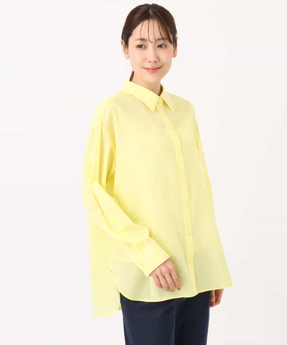 F1BGD47150 MK MICHEL KLEIN(小さいサイズ)(メゾン ドゥ サンク) 【小さいサイズ】リネン混カラーシャツブラウス/接触冷感/洗える ブラウン