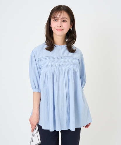 F1BGD48180 MK MICHEL KLEIN(小さいサイズ) 【小さいサイズ】コットンピンタックチュニックブラウス/洗える