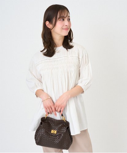 F1BGD48180 MK MICHEL KLEIN(小さいサイズ) 【小さいサイズ】コットンピンタックチュニックブラウス/洗える