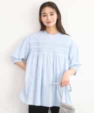 F1BGD48180 MK MICHEL KLEIN(小さいサイズ)(メゾン ドゥ サンク) 【小さいサイズ】コットンピンタックチュニックブラウス/洗える ライトブルー