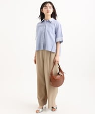 F1BGD50160 MK MICHEL KLEIN(小さいサイズ)(メゾン ドゥ サンク) 【小さいサイズ】[洗える]ストライプレース五分袖シャツブラウス ブルー