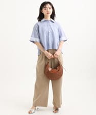 F1BGD50160 MK MICHEL KLEIN(小さいサイズ)(メゾン ドゥ サンク) 【小さいサイズ】[洗える]ストライプレース五分袖シャツブラウス ブルー