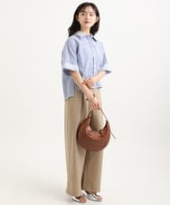 F1BGD50160 MK MICHEL KLEIN(小さいサイズ)(メゾン ドゥ サンク) 【小さいサイズ】[洗える]ストライプレース五分袖シャツブラウス ブルー