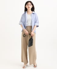 F1BGD50160 MK MICHEL KLEIN(小さいサイズ)(メゾン ドゥ サンク) 【小さいサイズ】[洗える]ストライプレース五分袖シャツブラウス ブルー