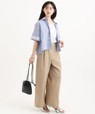 F1BGD50160 MK MICHEL KLEIN(小さいサイズ)(メゾン ドゥ サンク) 【小さいサイズ】[洗える]ストライプレース五分袖シャツブラウス ブルー