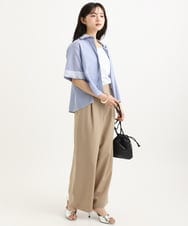 F1BGD50160 MK MICHEL KLEIN(小さいサイズ)(メゾン ドゥ サンク) 【小さいサイズ】[洗える]ストライプレース五分袖シャツブラウス ブルー
