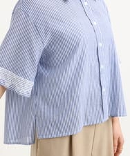 F1BGD50160 MK MICHEL KLEIN(小さいサイズ)(メゾン ドゥ サンク) 【小さいサイズ】[洗える]ストライプレース五分袖シャツブラウス ブルー