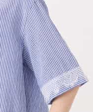 F1BGD50160 MK MICHEL KLEIN(小さいサイズ)(メゾン ドゥ サンク) 【小さいサイズ】[洗える]ストライプレース五分袖シャツブラウス ブルー