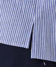 F1BGD50160 MK MICHEL KLEIN(小さいサイズ)(メゾン ドゥ サンク) 【小さいサイズ】[洗える]ストライプレース五分袖シャツブラウス ブルー