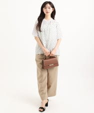 F1BGD51150 MK MICHEL KLEIN(小さいサイズ)(メゾン ドゥ サンク) 【小さいサイズ】[UVカット/接触冷感/洗濯機で洗える]フレアスリーブ幾何柄ブラウス ネイビー