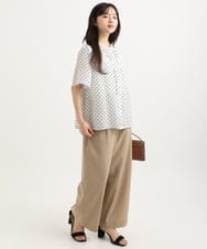 F1BGD51150 MK MICHEL KLEIN(小さいサイズ)(メゾン ドゥ サンク) 【小さいサイズ】[UVカット/接触冷感/洗濯機で洗える]フレアスリーブ幾何柄ブラウス ネイビー