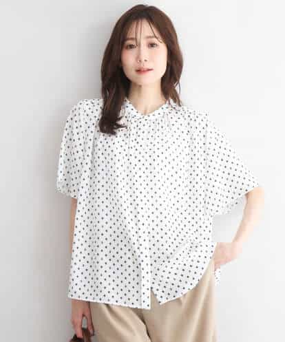 F1BGD51150 MK MICHEL KLEIN(小さいサイズ) 【小さいサイズ】[UVカット/接触冷感/洗濯機で洗える]フレアスリーブ幾何柄ブラウス