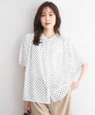 F1BGD51150 MK MICHEL KLEIN(小さいサイズ)(メゾン ドゥ サンク) 【小さいサイズ】[UVカット/接触冷感/洗濯機で洗える]フレアスリーブ幾何柄ブラウス アイボリー