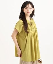 F1BGD52170 MK MICHEL KLEIN(小さいサイズ)(メゾン ドゥ サンク) 【小さいサイズ】[洗える]ハンドスモッキングブラウス イエローグリーン