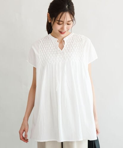 F1BGD52170 MK MICHEL KLEIN(小さいサイズ) 【小さいサイズ】[洗える]ハンドスモッキングブラウス