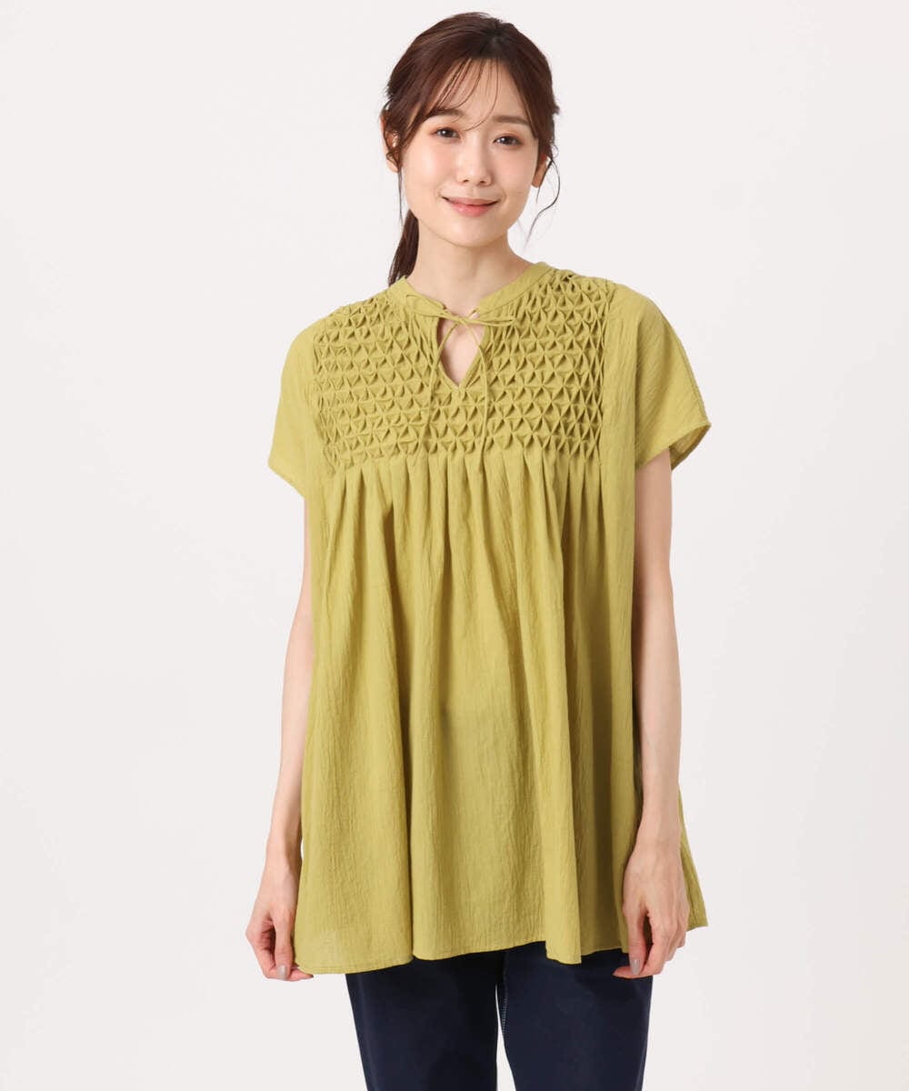 F1BGD52170 MK MICHEL KLEIN(小さいサイズ)(メゾン ドゥ サンク) 【小さいサイズ】[洗える]ハンドスモッキングブラウス ホワイト