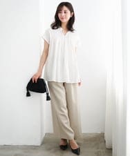 F1BGD52170 MK MICHEL KLEIN(小さいサイズ)(メゾン ドゥ サンク) 【小さいサイズ】[洗える]ハンドスモッキングブラウス ホワイト