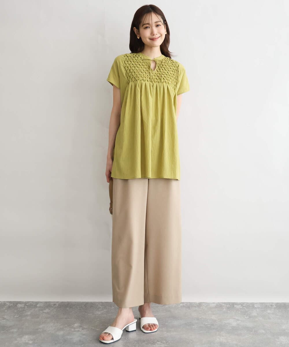 F1BGD52170 MK MICHEL KLEIN(小さいサイズ)(メゾン ドゥ サンク) 【小さいサイズ】[洗える]ハンドスモッキングブラウス ホワイト