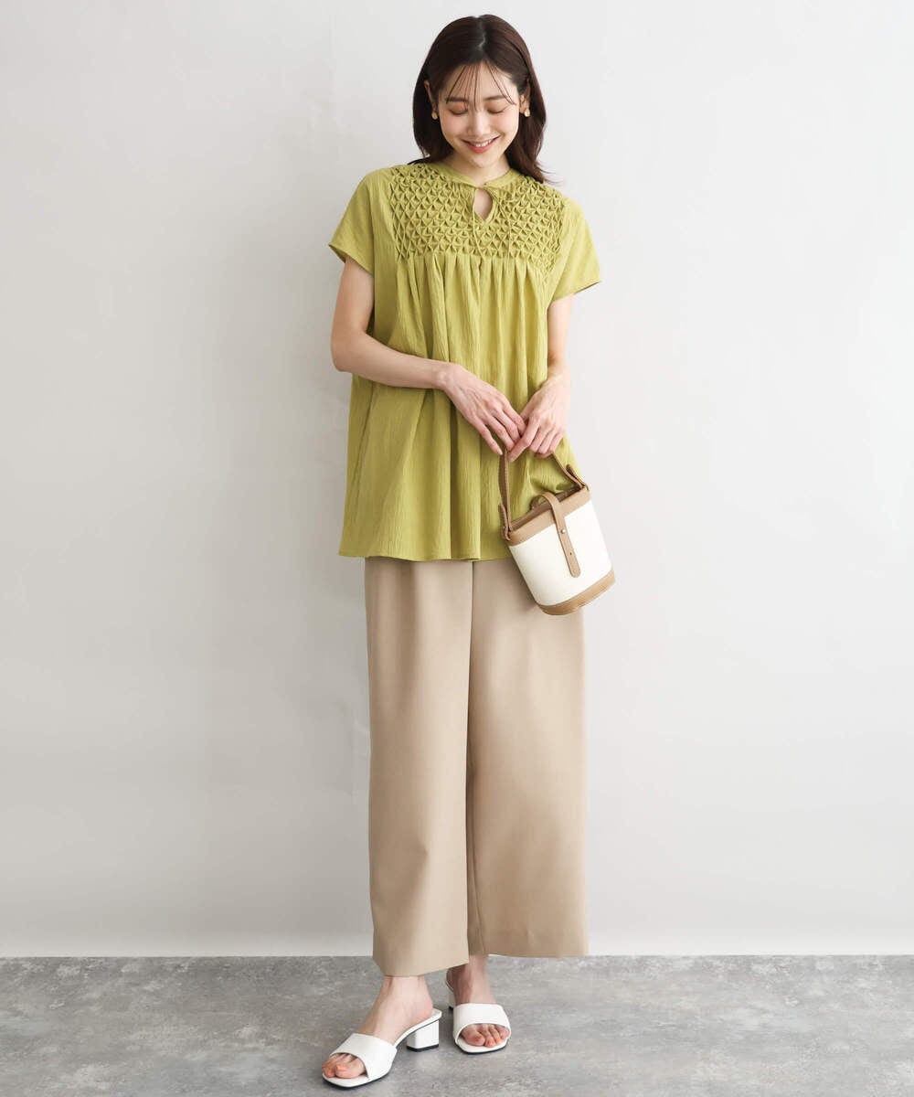 F1BGD52170 MK MICHEL KLEIN(小さいサイズ)(メゾン ドゥ サンク) 【小さいサイズ】[洗える]ハンドスモッキングブラウス ホワイト