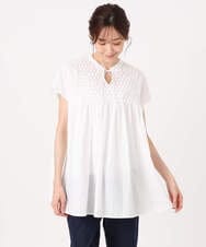 F1BGD52170 MK MICHEL KLEIN(小さいサイズ)(メゾン ドゥ サンク) 【小さいサイズ】[洗える]ハンドスモッキングブラウス ホワイト