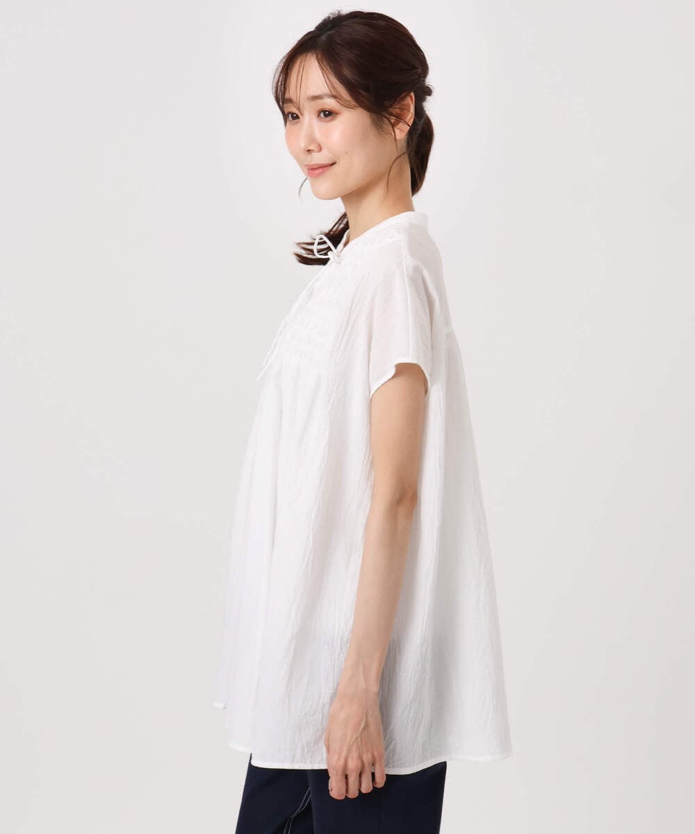 F1BGD52170 MK MICHEL KLEIN(小さいサイズ)(メゾン ドゥ サンク) 【小さいサイズ】[洗える]ハンドスモッキングブラウス ホワイト