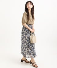F1BGD53140 MK MICHEL KLEIN(小さいサイズ)(メゾン ドゥ サンク) 【小さいサイズ】[UVカット/接触冷感/洗える]サテン フロントタックデザインブラウス ベージュ