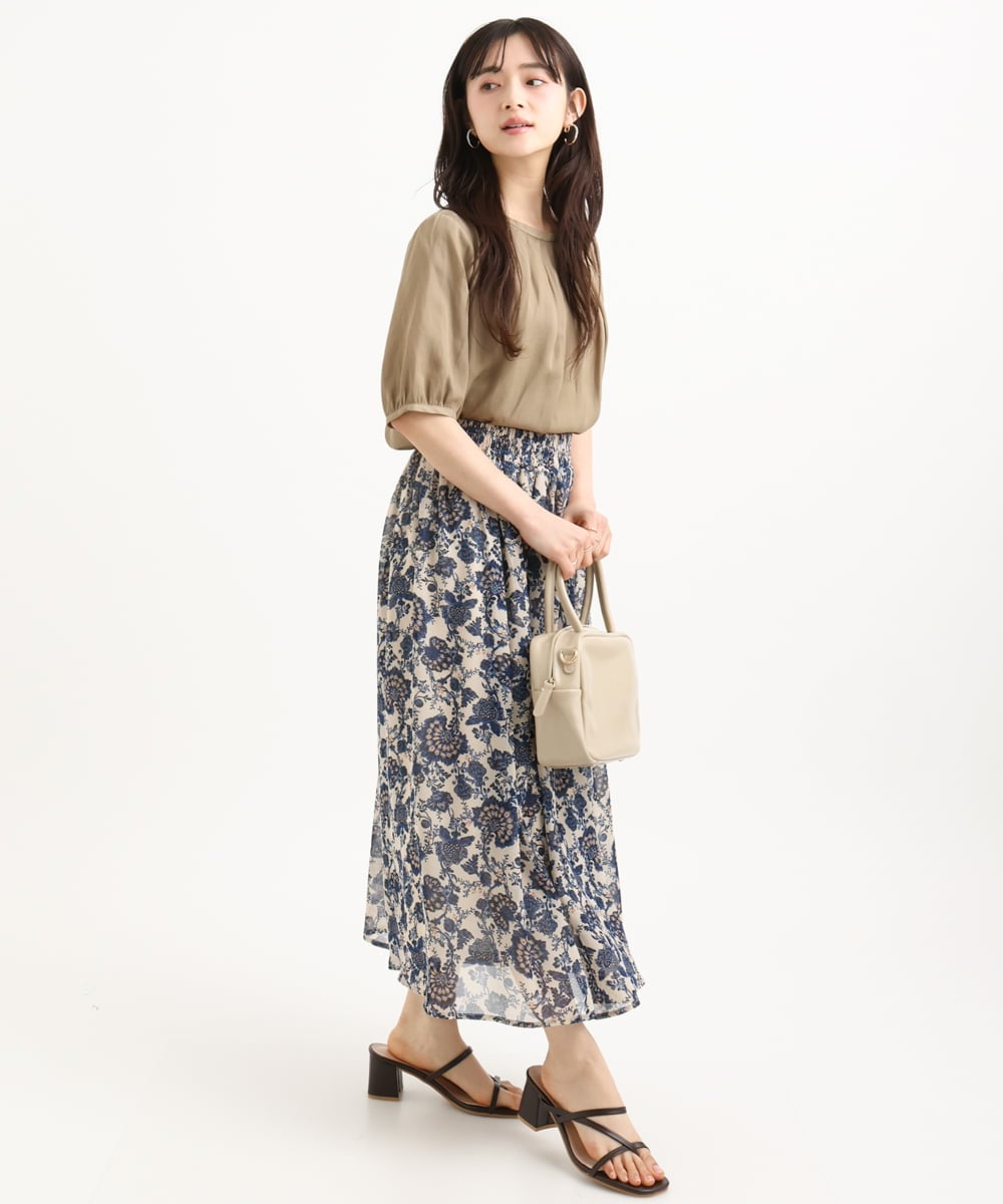 F1BGD53140 MK MICHEL KLEIN(小さいサイズ)(メゾン ドゥ サンク) 【小さいサイズ】[UVカット/接触冷感/洗える]サテン フロントタックデザインブラウス ベージュ
