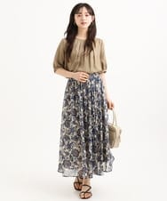 F1BGD53140 MK MICHEL KLEIN(小さいサイズ)(メゾン ドゥ サンク) 【小さいサイズ】[UVカット/接触冷感/洗える]サテン フロントタックデザインブラウス ベージュ