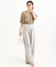 F1BGD53140 MK MICHEL KLEIN(小さいサイズ)(メゾン ドゥ サンク) 【小さいサイズ】[UVカット/接触冷感/洗える]サテン フロントタックデザインブラウス ベージュ