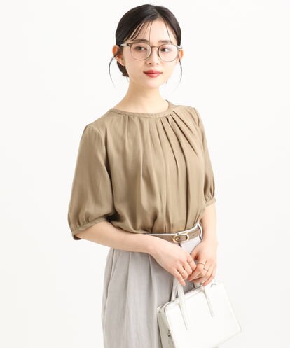 F1BGD53140 MK MICHEL KLEIN(小さいサイズ) 【小さいサイズ】[UVカット/接触冷感/洗える]サテン フロントタックデザインブラウス
