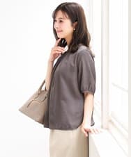 F1BGD53140 MK MICHEL KLEIN(小さいサイズ)(メゾン ドゥ サンク) 【小さいサイズ】[UVカット/接触冷感/洗える]サテン フロントタックデザインブラウス ベージュ