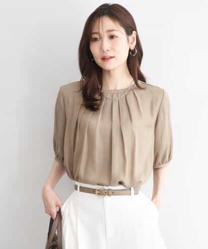 F1BGD53140 MK MICHEL KLEIN(小さいサイズ) 【小さいサイズ】[UVカット/接触冷感/洗える]サテン フロントタックデザインブラウス