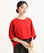 F1BGD55150 MK MICHEL KLEIN(小さいサイズ)(メゾン ドゥ サンク) 【小さいサイズ】[UVカット/接触冷感/洗える]ボリュームスリーブブラウス レッド