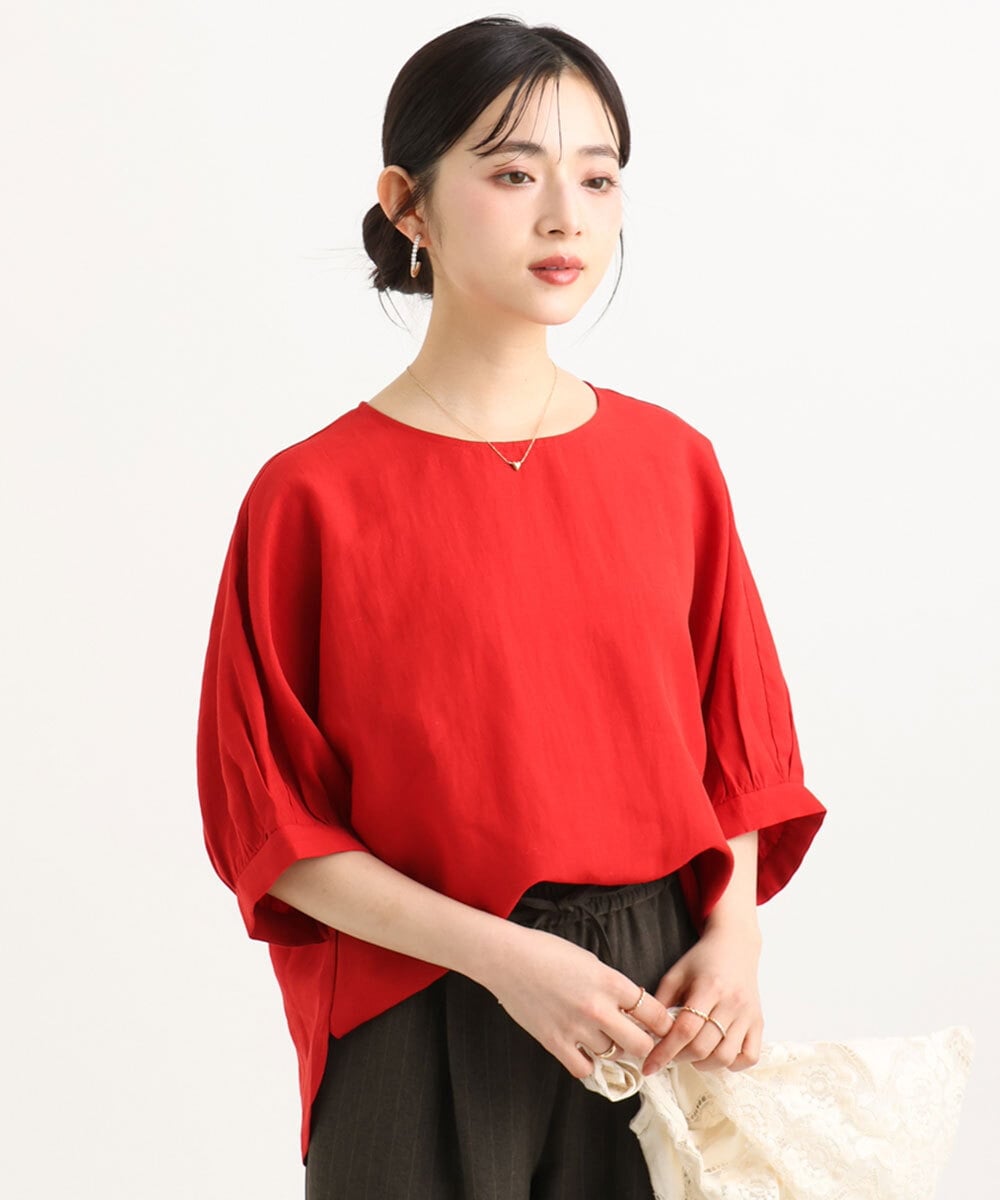 F1BGD55150 MK MICHEL KLEIN(小さいサイズ)(メゾン ドゥ サンク) 【小さいサイズ】[UVカット/接触冷感/洗える]ボリュームスリーブブラウス レッド
