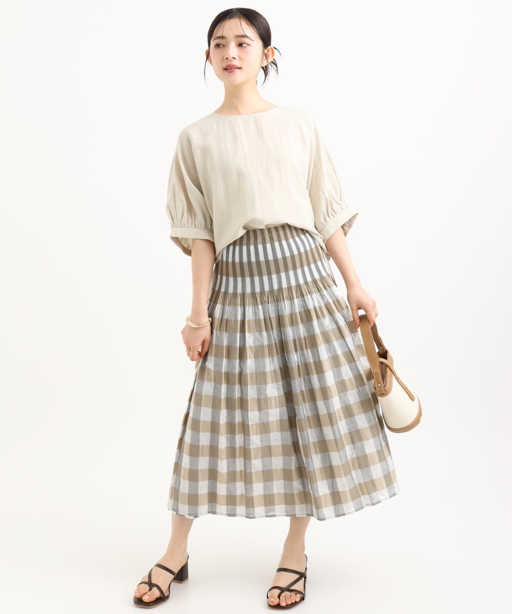 F1BGD55150 MK MICHEL KLEIN(小さいサイズ)(メゾン ドゥ サンク) 【小さいサイズ】[UVカット/接触冷感/洗える]ボリュームスリーブブラウス ベージュ