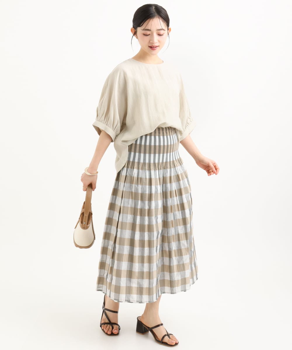 F1BGD55150 MK MICHEL KLEIN(小さいサイズ)(メゾン ドゥ サンク) 【小さいサイズ】[UVカット/接触冷感/洗える]ボリュームスリーブブラウス ベージュ
