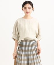 F1BGD55150 MK MICHEL KLEIN(小さいサイズ)(メゾン ドゥ サンク) 【小さいサイズ】[UVカット/接触冷感/洗える]ボリュームスリーブブラウス ベージュ