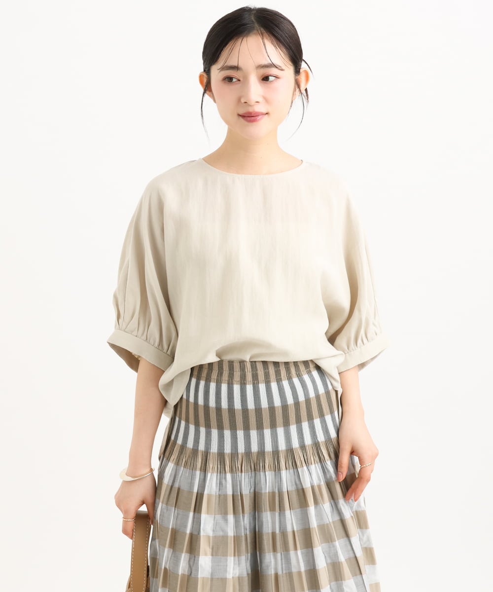 F1BGD55150 MK MICHEL KLEIN(小さいサイズ)(メゾン ドゥ サンク) 【小さいサイズ】[UVカット/接触冷感/洗える]ボリュームスリーブブラウス ベージュ