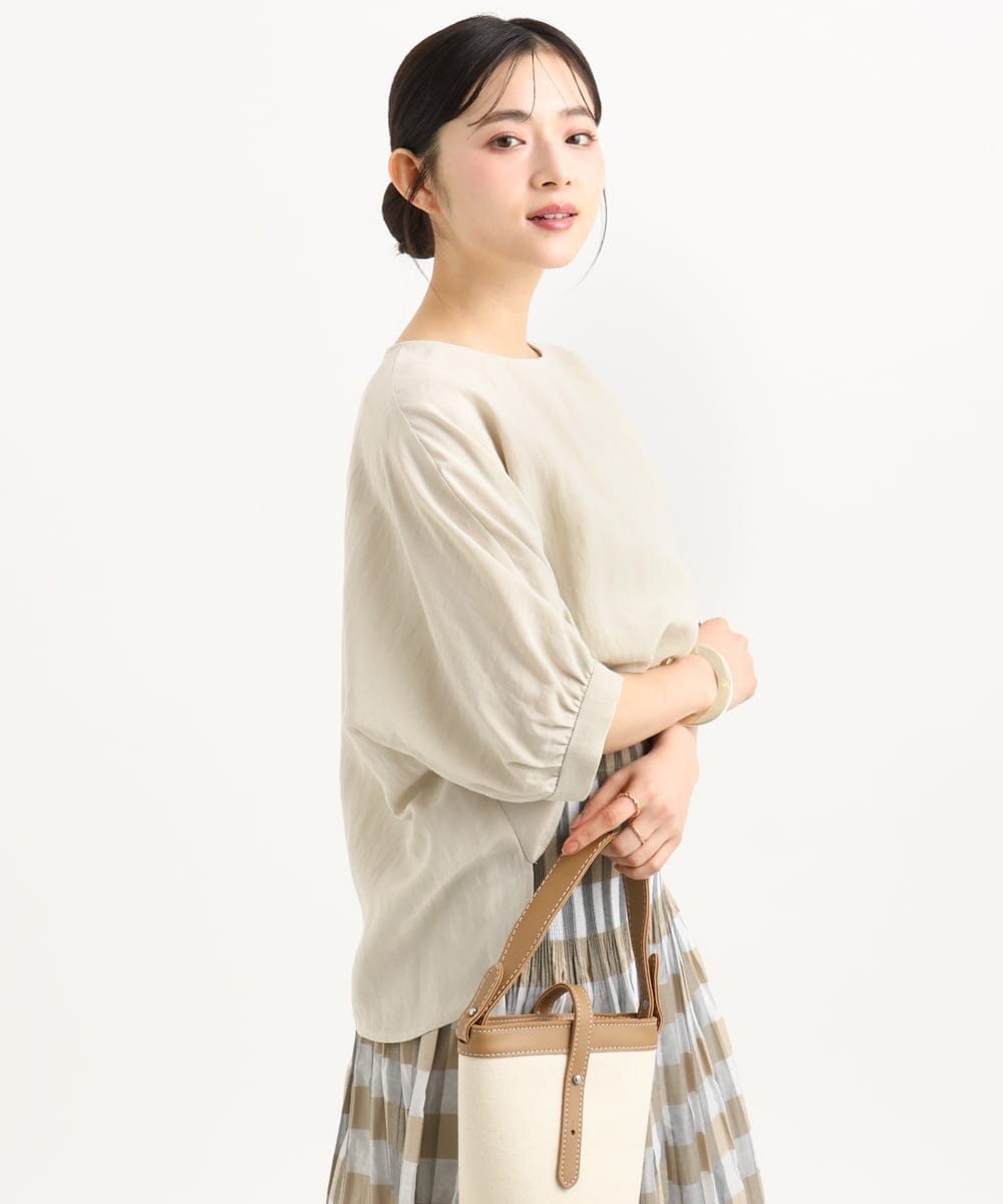 F1BGD55150 MK MICHEL KLEIN(小さいサイズ)(メゾン ドゥ サンク) 【小さいサイズ】[UVカット/接触冷感/洗える]ボリュームスリーブブラウス ベージュ