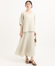 F1BGD55150 MK MICHEL KLEIN(小さいサイズ)(メゾン ドゥ サンク) 【小さいサイズ】[UVカット/接触冷感/洗える]ボリュームスリーブブラウス ベージュ