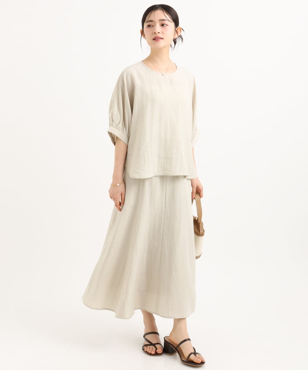 F1BGD55150 MK MICHEL KLEIN(小さいサイズ)(メゾン ドゥ サンク) 【小さいサイズ】[UVカット/接触冷感/洗える]ボリュームスリーブブラウス ベージュ