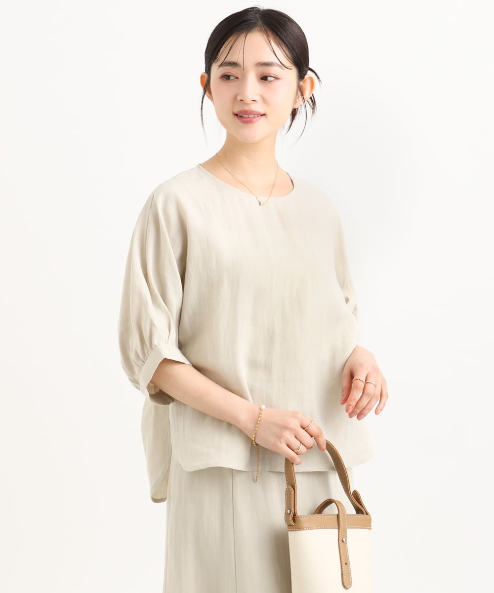 F1BGD55150 MK MICHEL KLEIN(小さいサイズ)(メゾン ドゥ サンク) 【小さいサイズ】[UVカット/接触冷感/洗える]ボリュームスリーブブラウス ベージュ