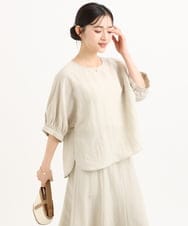 F1BGD55150 MK MICHEL KLEIN(小さいサイズ)(メゾン ドゥ サンク) 【小さいサイズ】[UVカット/接触冷感/洗える]ボリュームスリーブブラウス ベージュ