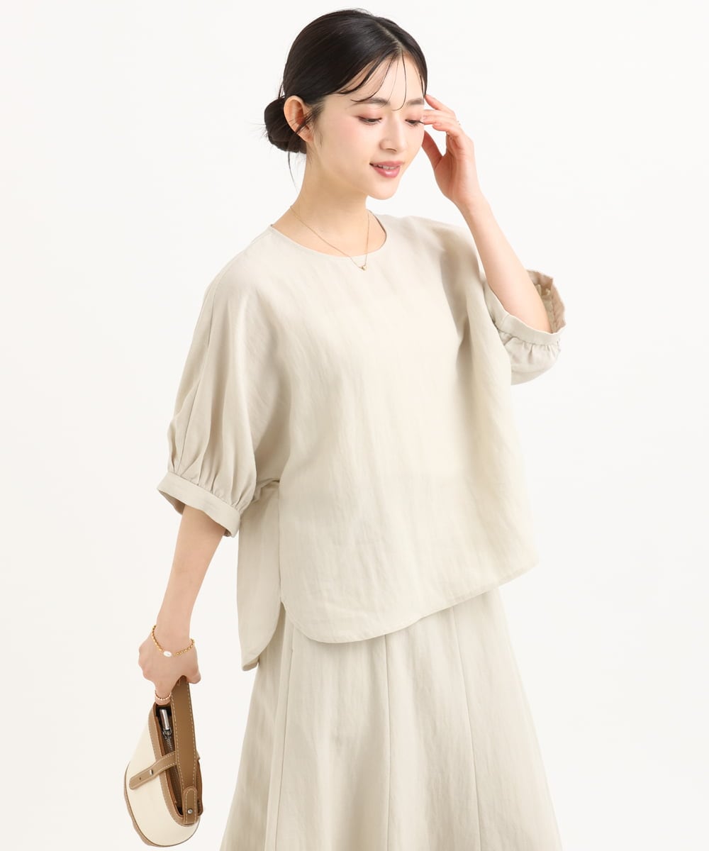 F1BGD55150 MK MICHEL KLEIN(小さいサイズ)(メゾン ドゥ サンク) 【小さいサイズ】[UVカット/接触冷感/洗える]ボリュームスリーブブラウス ベージュ