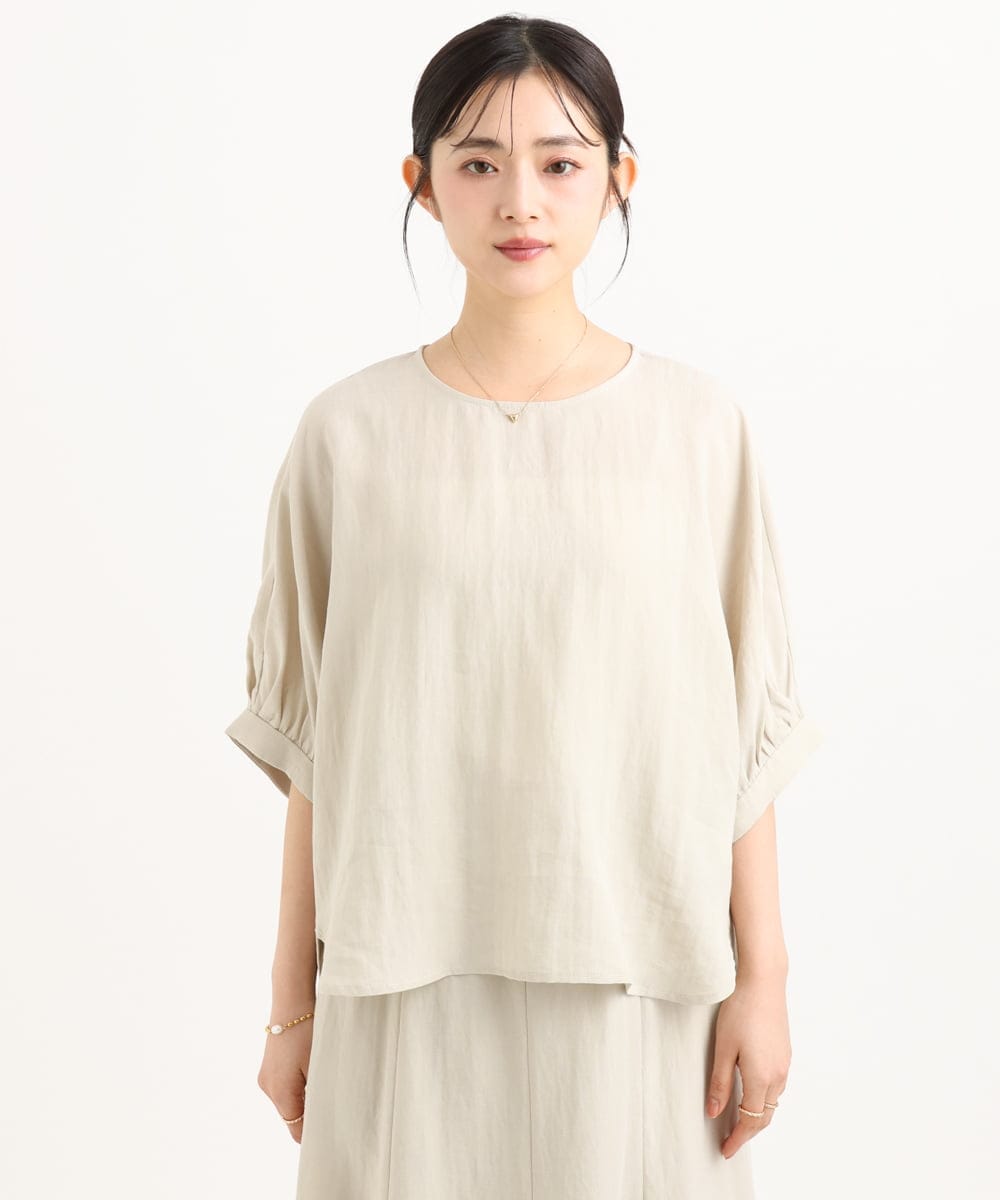 F1BGD55150 MK MICHEL KLEIN(小さいサイズ)(メゾン ドゥ サンク) 【小さいサイズ】[UVカット/接触冷感/洗える]ボリュームスリーブブラウス ベージュ