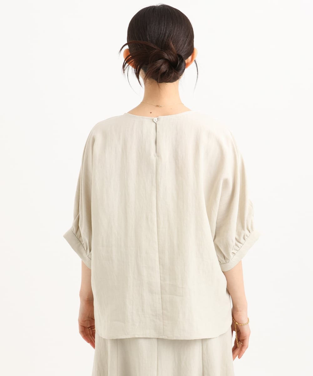 F1BGD55150 MK MICHEL KLEIN(小さいサイズ)(メゾン ドゥ サンク) 【小さいサイズ】[UVカット/接触冷感/洗える]ボリュームスリーブブラウス ベージュ