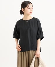 F1BGD55150 MK MICHEL KLEIN(小さいサイズ)(メゾン ドゥ サンク) 【小さいサイズ】[UVカット/接触冷感/洗える]ボリュームスリーブブラウス ベージュ