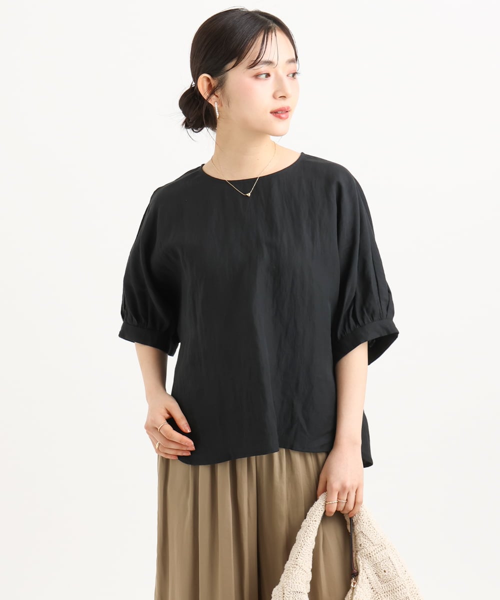 F1BGD55150 MK MICHEL KLEIN(小さいサイズ)(メゾン ドゥ サンク) 【小さいサイズ】[UVカット/接触冷感/洗える]ボリュームスリーブブラウス ベージュ